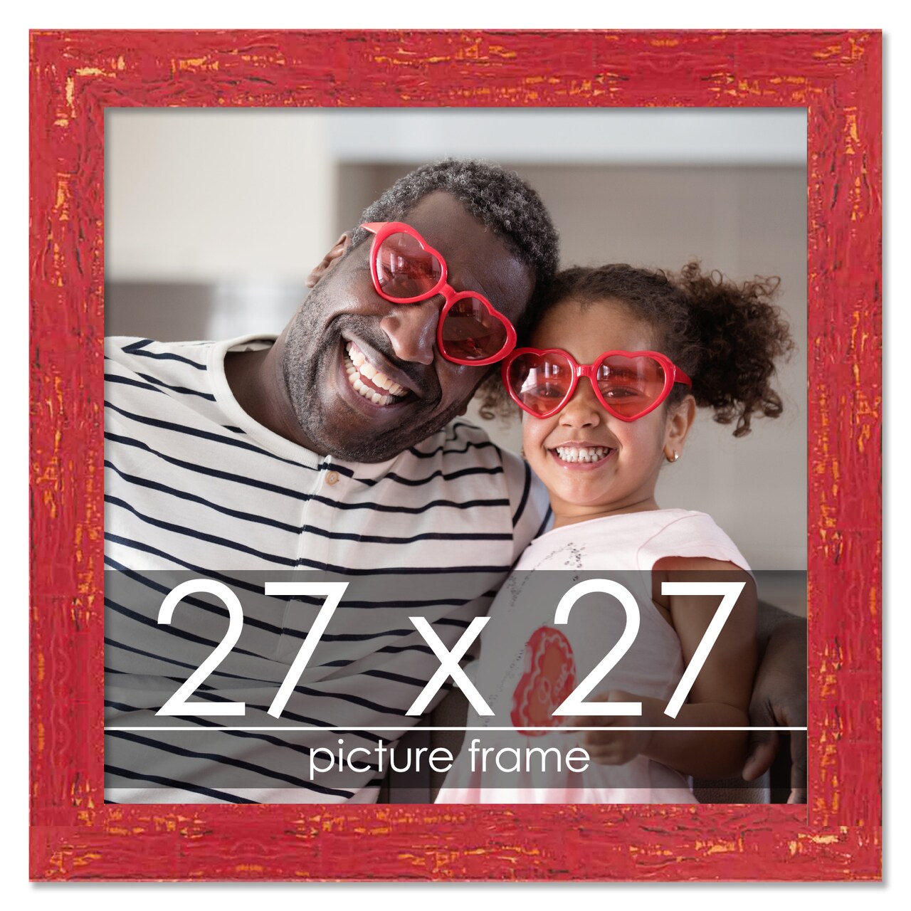 Square Shabby Chic Red Picture Frame - UV Acrylic, Foam Board Backing, Hanging Hardware